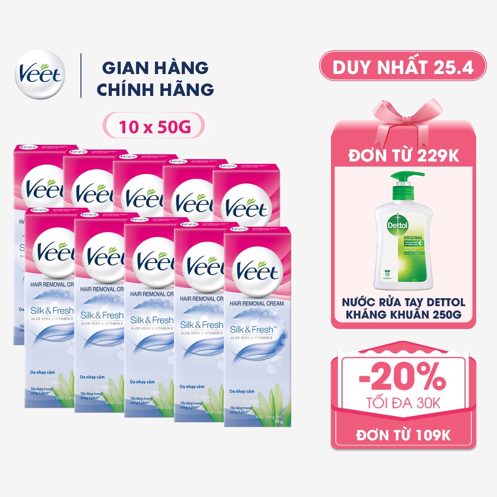 Bộ 10 Kem tẩy lông Veet dành cho da nhạy cảm tuýp 50g