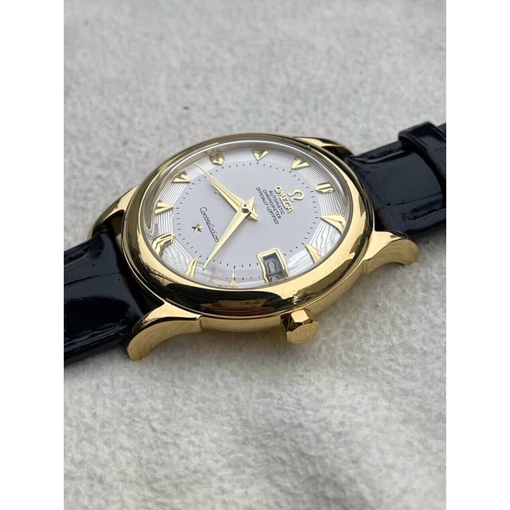 Đồng hồ Nam Omg Constellation bát quái máy nhật Myota vỏ vàng ta mặt trắng dòng cơ Automatic size 38mm dây da