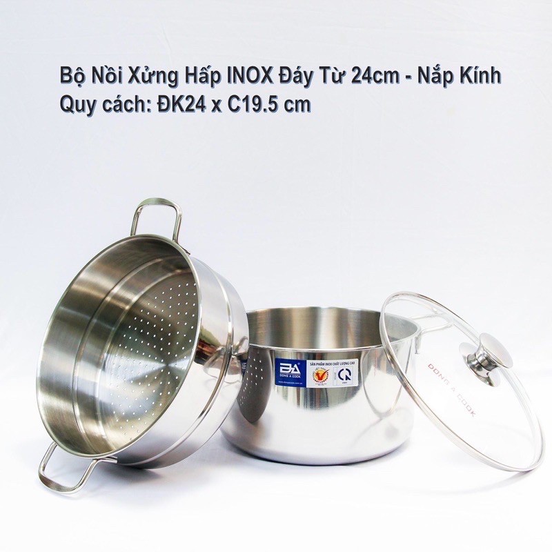 NỒI XỬNG HẤP INOX ĐÔNG Á CHẤT LƯỢNG CAO - HÀNG CHÍNH HÃNG (20cm-24cm-26cm-28cm)