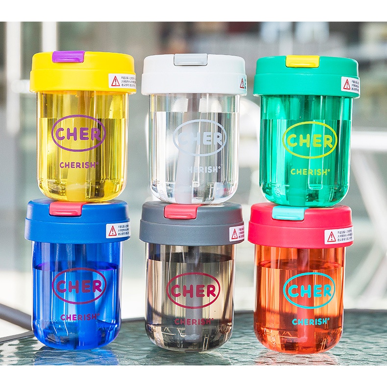 Bình Nước Chống Sốc Ngoài Trời Dễ Thương Có Ống Hút