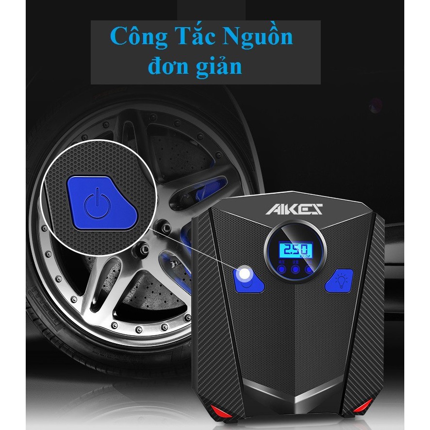 Bơm lốp ô tô, xe hơi điện tử AIKESI - kèm hộp công cụ trọn bộ cứu lốp (BH - 1 đổi 1)