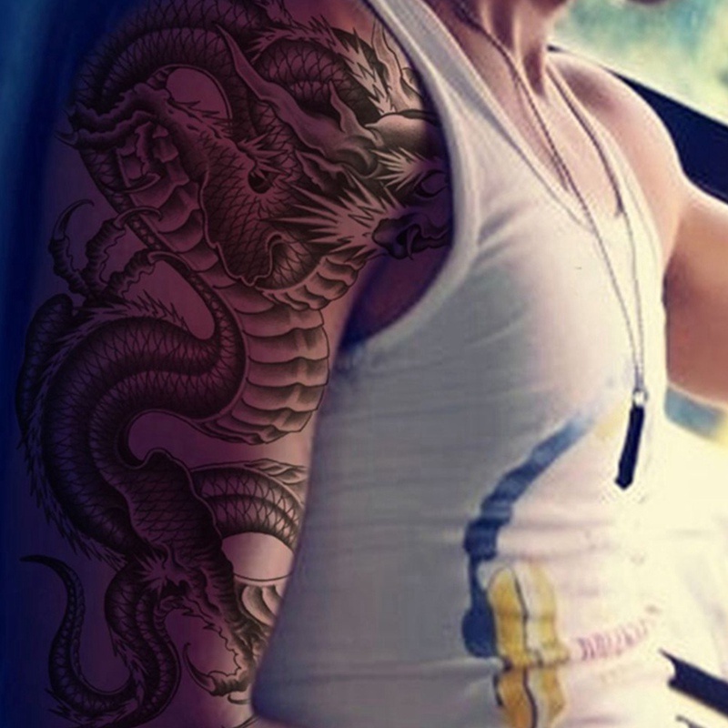 Hình Xăm Dán 3D Hình Rồng Đen Chống Nước
