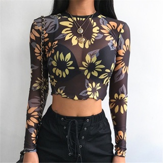 Áo croptop lưới hoa hướng dương [ Sẵn ]