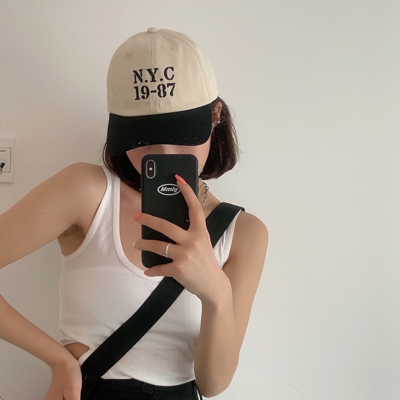 Nón Lưỡi Trai Chống Nắng Thêu Chữ Vành Rộng Màu Sắc Tương Phản Phong Cách Hàn Quốc Dành Cho Nữ