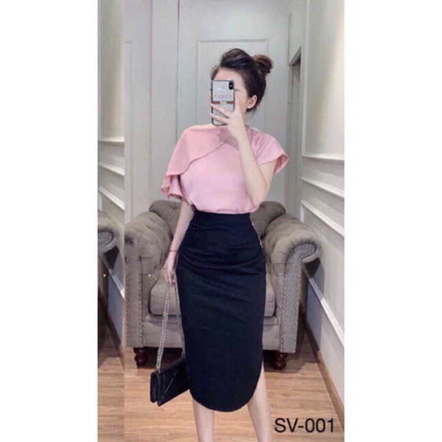 Sét áo lụa cổ đổ chân váy bút chì