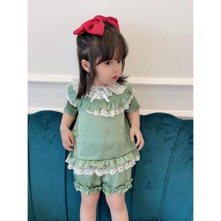 Set Bộ Quần Áo Cho Bé Gái Pijama Cộc Tay Lụa Satin Phối Ren [BN21-2021] - Babi mama