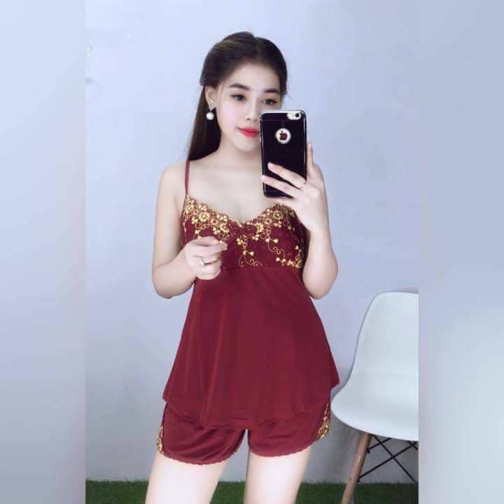 Đồ bộ thun lạnh thêu (Mã 76 - ĐÔ)
