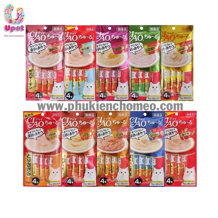 Súp/Thanh thưởng/ Đồ ăn thưởng/ Pate Ciao gói 12g, 14g,15g (4 thanh/ gói) nhiều vị thơm ngon bổ dưỡng cho mèo