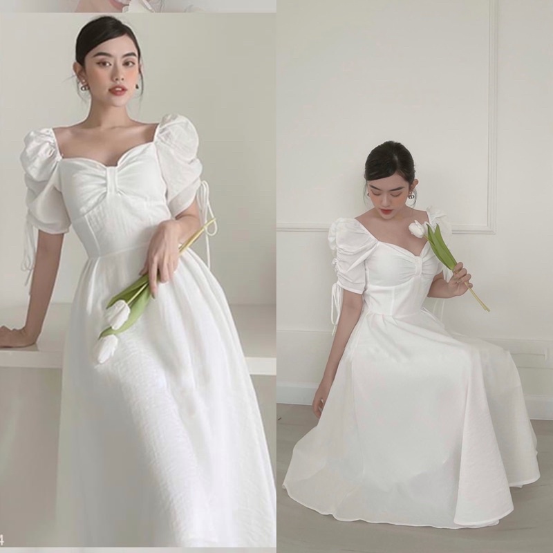 ĐẦM XOÈ TAY PHỒNG CỘT NƠ- HOYADRESS