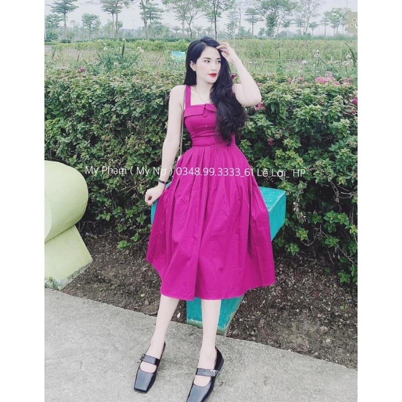 VÁY 2 DÂY THẮT NƠ VAI KHUY BỌC | BigBuy360 - bigbuy360.vn