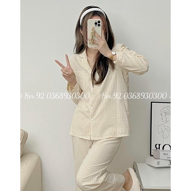 BỘ PIJAMA MẶC NHÀ CHẤT ĐŨI KẺ NHỎ ÁO DÀI QUẦN DÀI HÀNG THIẾT KẾ CAO CẤP