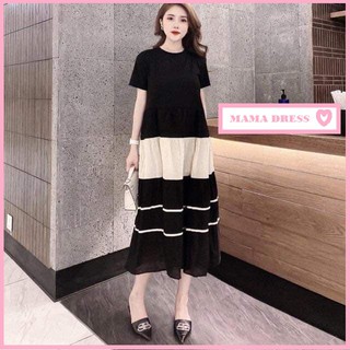 Váy bầu công sở dáng suông dài, Free size cực mát cho mùa hè