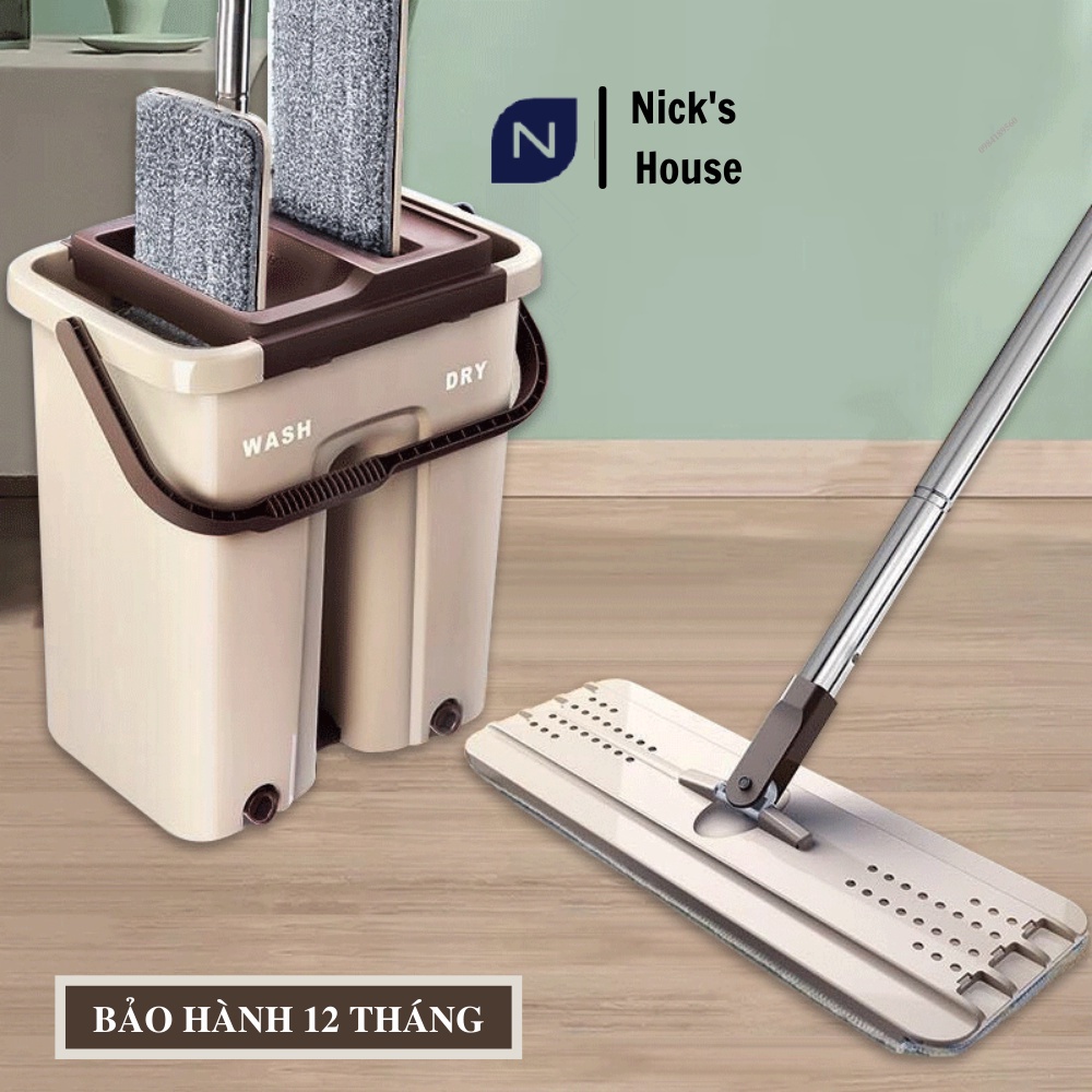 Chổi Lau Nhà - Cây Lau Nhà Thông Minh 2 Ngăn Tự Vắt – Xoay 360 độ thông minh kèm thùng vắt 2 ngăn size lớn cao cấp