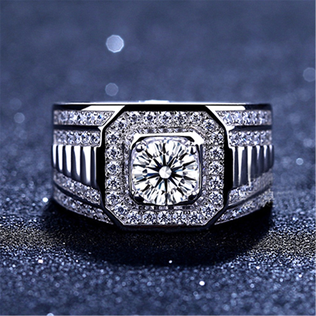 Nhẫn vàng / bạc sang trọng cho nam Nhẫn đính hôn kim cương Sapphire trắng