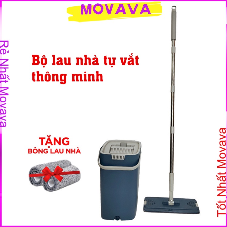 Bộ chổi lau nhà thông minh cây lau nhà tự vắt thông minh 360 độ được tặng kèm 2 bông - Movava