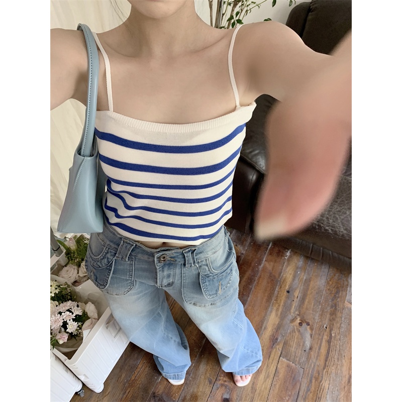 Set Áo Thun Dài Tay + Áo Len Yếm Sọc Bên Trong Thời Trang Nữ Tính