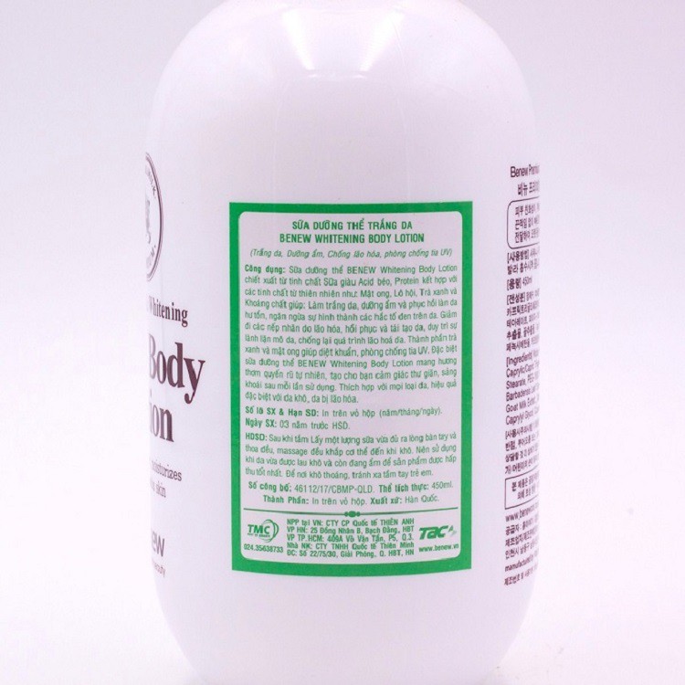 Sữa Dưỡng Thể Trắng Da BENEW WHITENING BODY LOTION 450ml