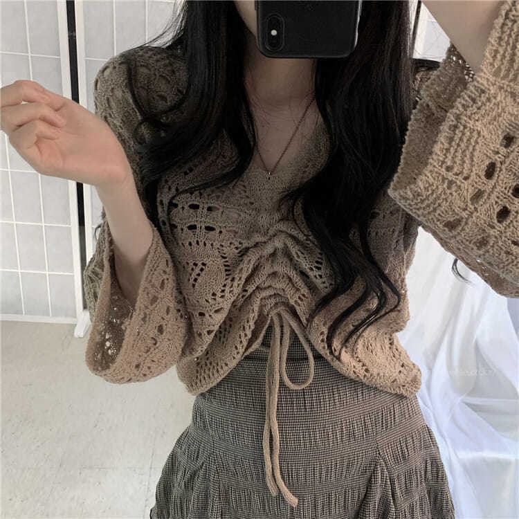 Long sleeve T-shirt women's thin autumn new chic loose V-neck Hoodie