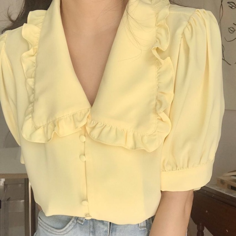 Mua 4 Tặng 1 Ysz523 Sơ Mi Chiffon Màu Vàng Phong Cách Hàn Quốc