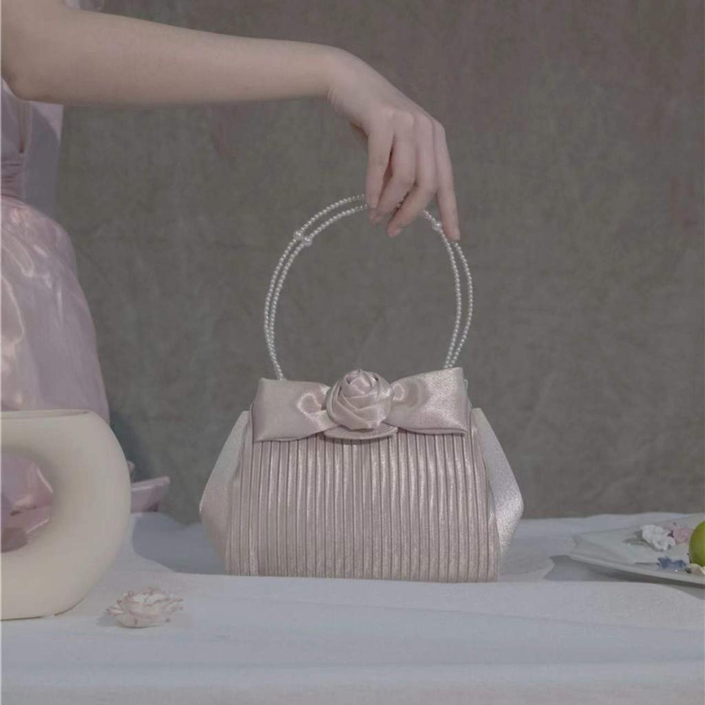 HAPPY HOMLIV Túi Xách Cỡ Lớn Đính Hoa Hồng Và Ngọc Trai Phối Dây Xích Thời Trang Pháp