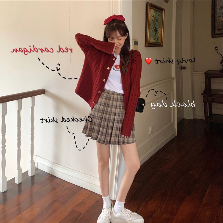 Áo cardigan dáng ngắn cúc trái tim màu trơn phong cách hàn quốc - Áo khoác len dáng ngắn 1 hàng cúc Tết 2022 - Uri97 | BigBuy360 - bigbuy360.vn