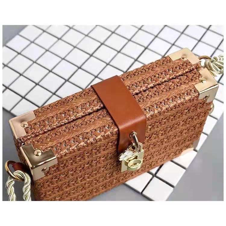 Túi cói đeo chéo Brick - hình viên gạch thẻ - phong cách Vintage