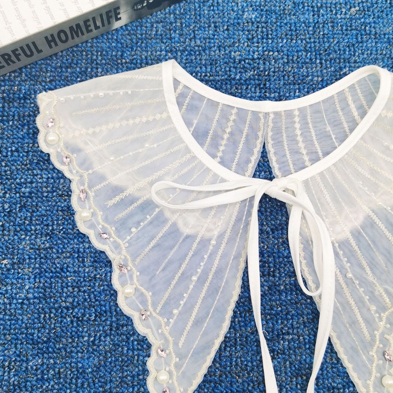 Yoioi Khăn Choàng Cổ Đính Hạt Ngọc Trai Giả Thêu Sọc Có Thể Tháo Rời Thắt Nơ Trang Sức Cho Nữ Ca