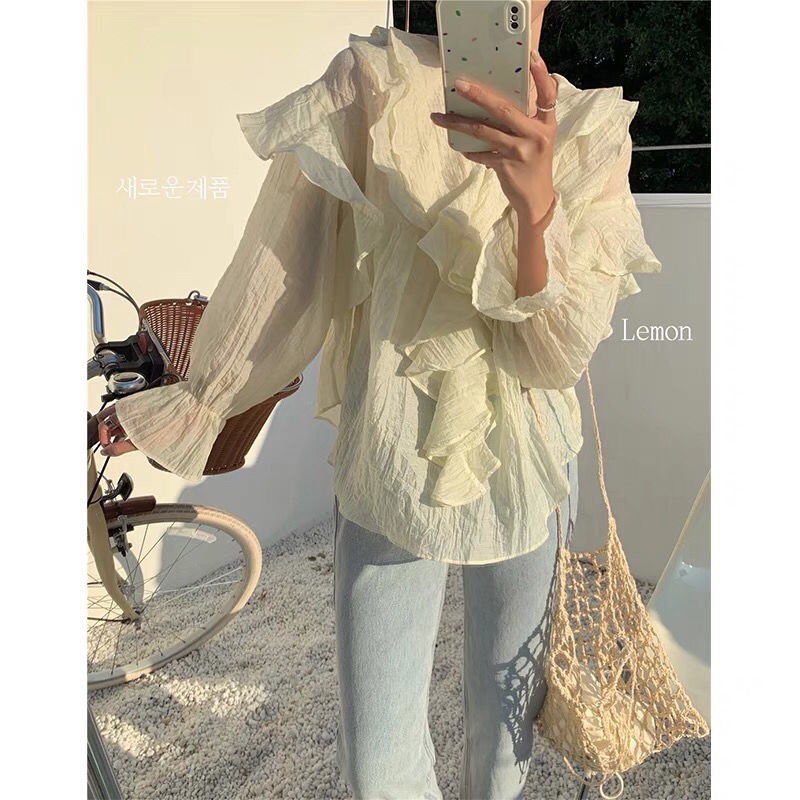 Áo Sơ Mi Mỏng Viền Bèo Thời Trang Mùa Xuân Phong Cách Hàn Quốc Hàng Mới Dành Cho Nữ s 2022