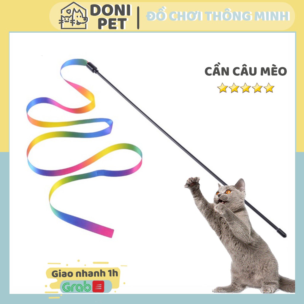 [Mã PET50K giảm Giảm 10% - Tối đa 50K đơn từ 250K] Đồ chơi cần câu mèo dải vải cầu vồng - Đồ chơi giúp mèo giảm stress
