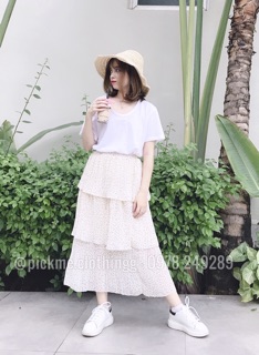 váy maxi bi 3 tầng vintage