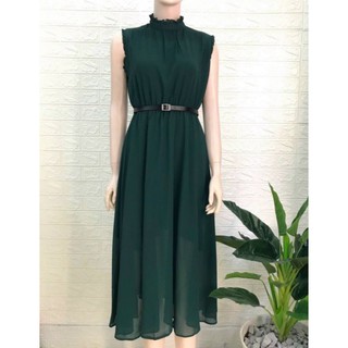 [HÌNH THẬT ]ĐẦM MAXI XANH CỔ TRỤ KÈM NỊT