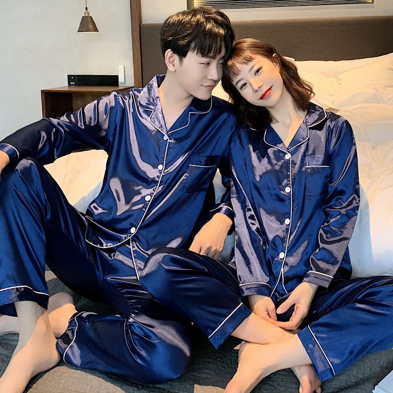 Plus Size Men's Pajamas Long Sleeve Spring and Autumn Thin Ice Silk Loose Couple's Homewear Summer Cardigan Suit