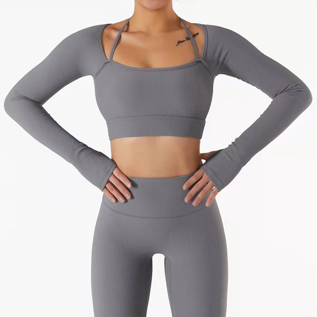 Áo thun tập yoga tay dài có mút đệm hợp thời trang