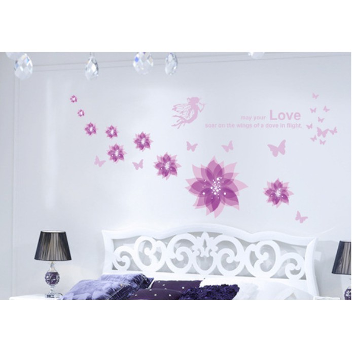 Decal trang trí tường Hoa tím  mẫu mới