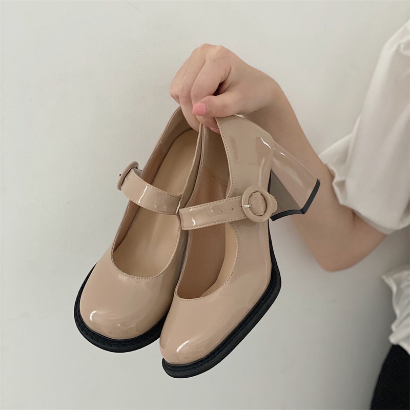Giày Cao Gót Da Mũi Tròn Phong Cách Lolita Thời Trang Cho Nữ
