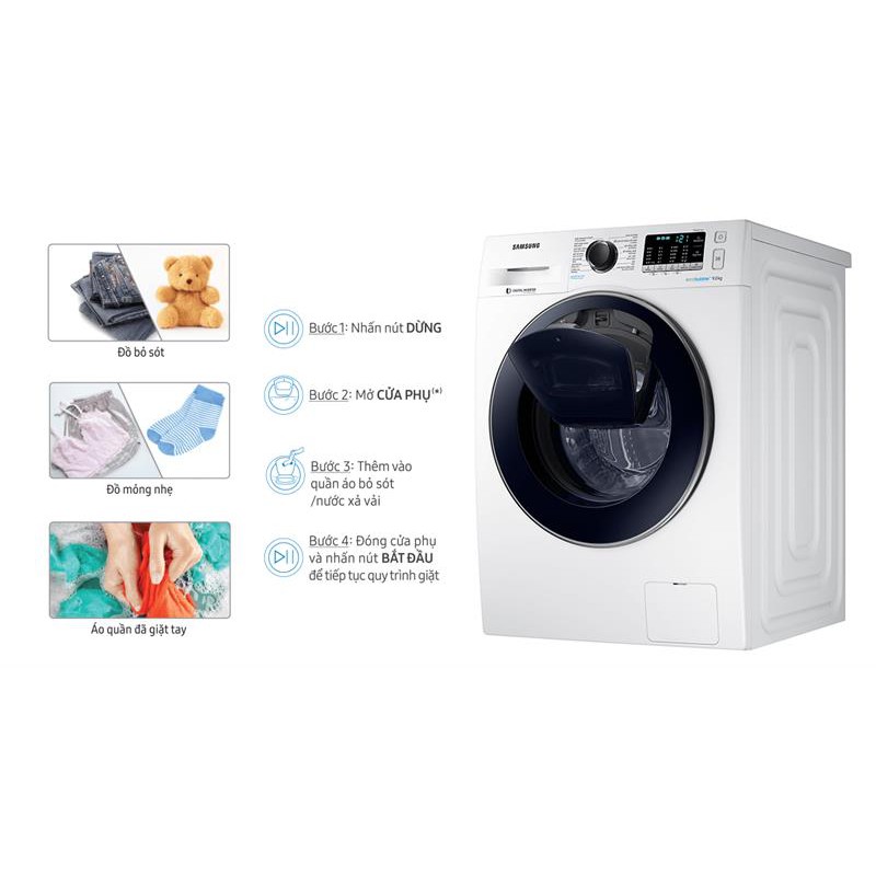 MÁY GIẶT 9 KG SAMSUNG ADDWASH WW90K54E0UW/SV HƠI NƯỚC