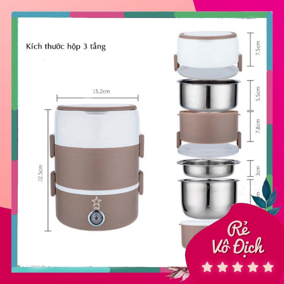 Hộp cơm Văn phòng cắm điện inox 3 tầng | Hâm nóng | Cà mèn đựng cơm | Cặp lồng HBG Mart