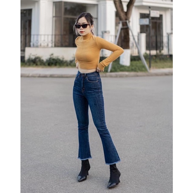 Quần jean nữ 9 tấc ống loe cạp cao Sofm Wear