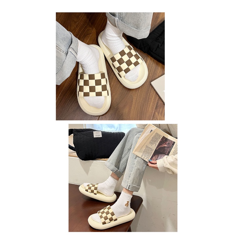 Dép quai ngang nữ Kẻ Carô độn đế đi cực êm mềm chân siêu Hot TH-75