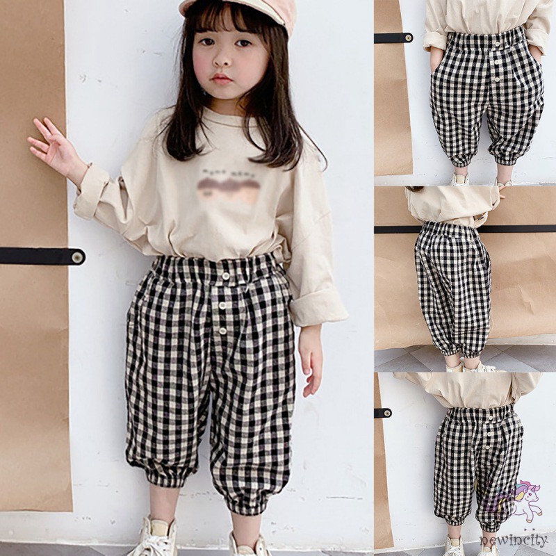 Quần dài họa tiết caro phong cách Hàn Quốc cho bé gái