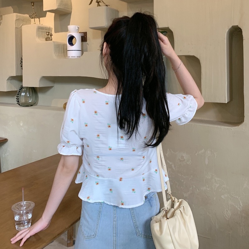 SUXI Áo Kiểu Tay Ngắn Cổ Vuông Họa Tiết Hoa Thời Trang Mùa Hè Cho Nữ
