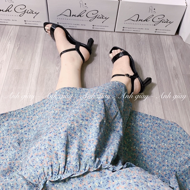 SD40 - Sandal quai ngang da lì Vân gót trụ nhỏ 5p VNXK ( ảnh thật ,kèm video)