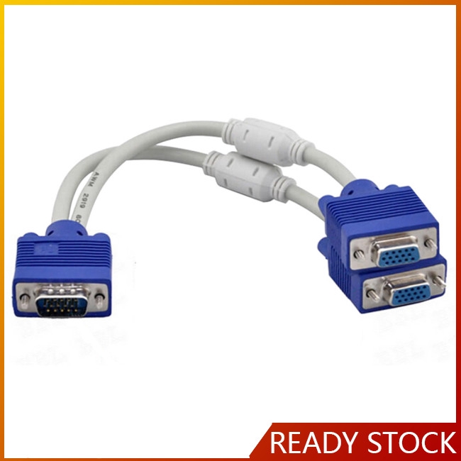 Computer to Dual Monitor VGA Splitter Cable Video 1 in 2 Out Adaptor for Computer TV Video Projector