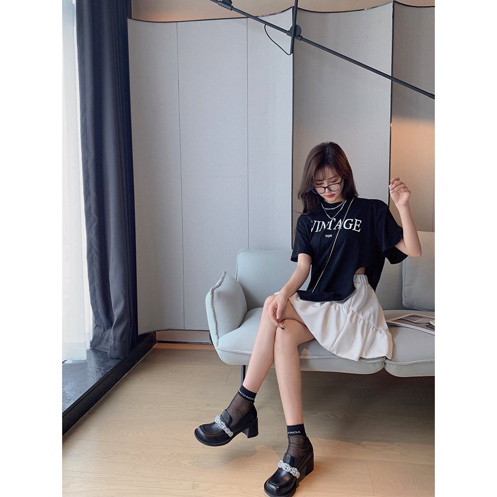 set váy nữ🍉 Set áo vintage chân váy trắng, chân váy ngắn phồng màu trắng mix áo màu đen xẻ tà cá tính, style xinh xắn �