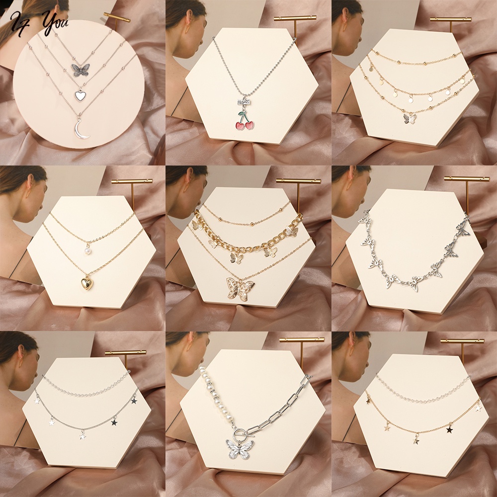 Vòng cổ AY nhiều lớp mặt ngôi sao trái tim đính đá phong cách Hàn Quốc thời trang dành cho nữ