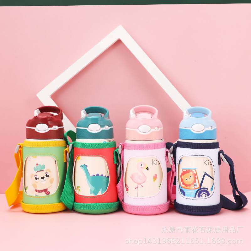 Bình nước chất liệu thép không gỉ 316 chống rỉ nước có tay cầm tiện lợi đáng yêu cho bé