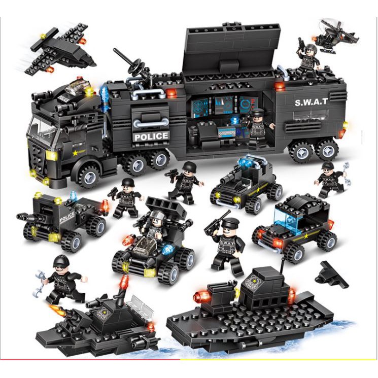 [820 CHI TIẾT] ĐỒ CHƠI XẾP HÌNH LEGO BIỆT ĐỘI SWAT, LEGO XE OTO QUÂN ĐỘI, LEGO ROBOT, LEGO TRỰC THĂNG QT27