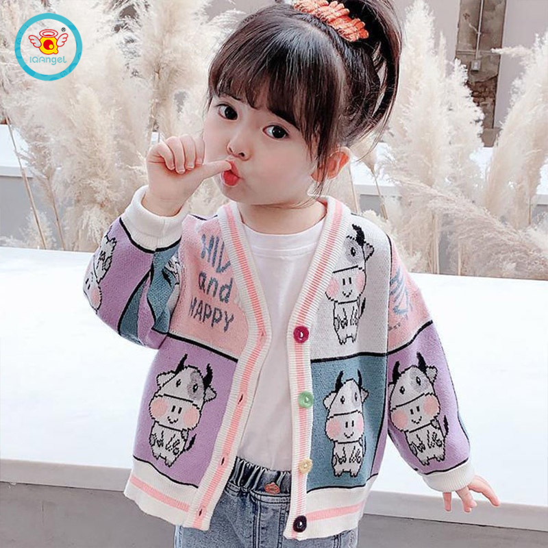 Áo khoác len IQ ANGEL cardigan phong cách Hàn Quốc cho bé gái áo cardigan