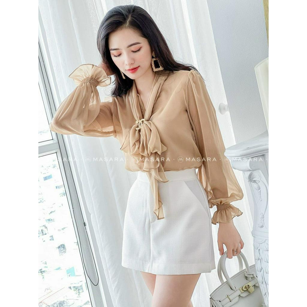 SÉT BỘ ÁO VOAN TAY BÈO CỘT NƠ CỔ XINH XẮN KÈM CHÂN VÁY CHỮ A ĐẸP TỪNG CENTIMET