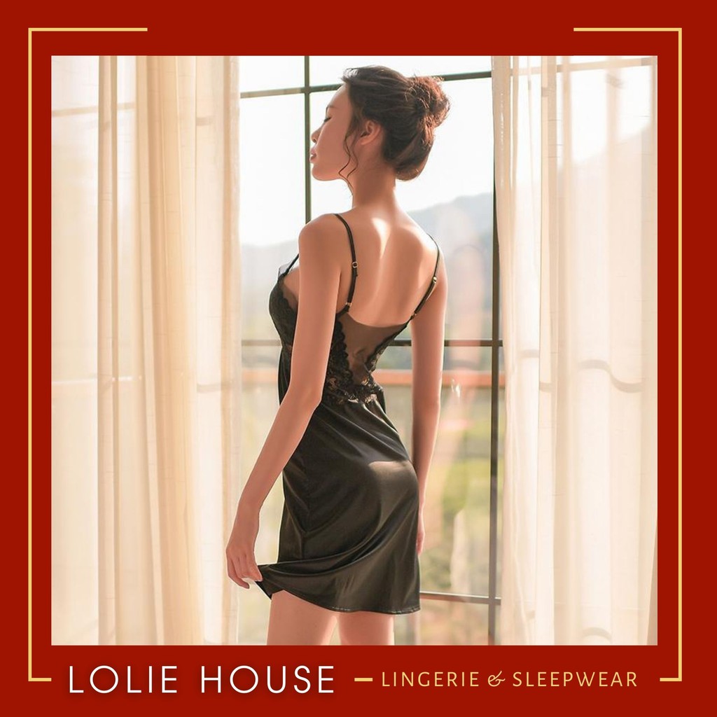 Váy ngủ lụa cao cấp phối ren sexy Đầm ngủ lụa 2 dây sexy dành cho nữ LOLIE HOUSE - VN26
